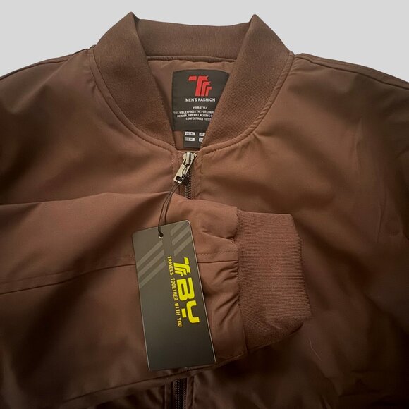 Mens X-Large TBMPOY TRR Brown Bomber Jacket Quilted Lining Zip Arm Pocket XL - Picture 8 of 9